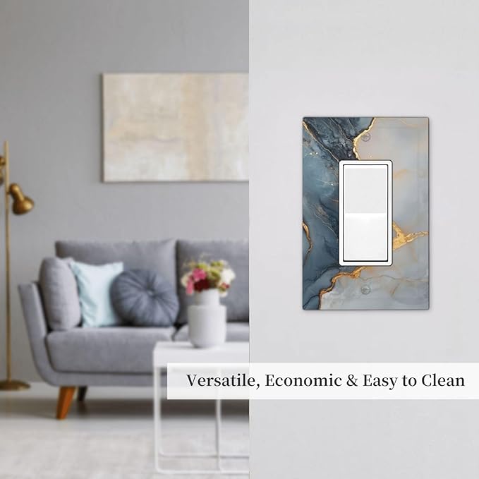 Abstract Blue Granite Luxury Texture Print Single Light Switch Cover Plate 1 Gang Rocker Outlet Covers Switchplate Decorative Electrical GFCI Wallplate for Bedroom Kitchen Living Room Decor