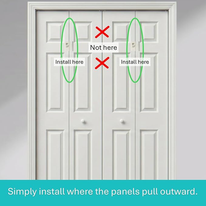 Bifold Door Lock (2 Pack), Child Safety Lock for Your Closet & Pantry, Automatically Locks to Keep Toddlers, Dogs, & Cats Out, Tool-Free Install