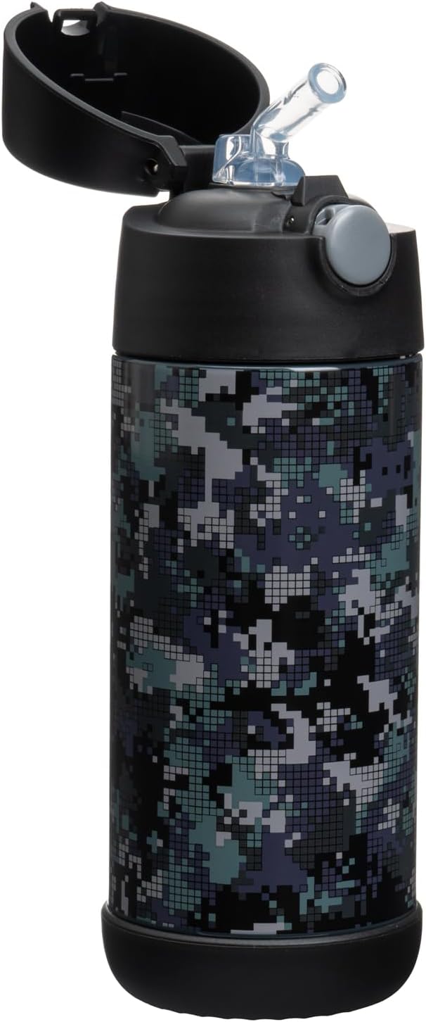 Snug Insulated Kids Water Bottle with Straw & Spout – Double-Wall Stainless Steel, Leakproof, Easy-Flip Lid – For School, Travel, Toddlers & Big Kids - Black Digi Camo, 12oz