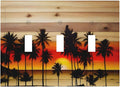 Sunset Beach Coconut Palm Tree Wooden Background Decorative Switch Plates 3 Gang Wall Plate Triple Toggle Light Switch Cover Faceplate Electrical Wall Panels for Bedroom Living Room Decor