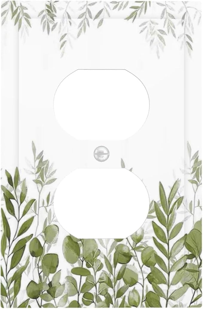 Green Eucalyptus Plant Leaves Vine Outlet Covers 1 Gang Duplex Light Switch Cover Decorative Switch Plates Electrical Receptacle Faceplate Wall Plate for Bed Room Living Room Decor