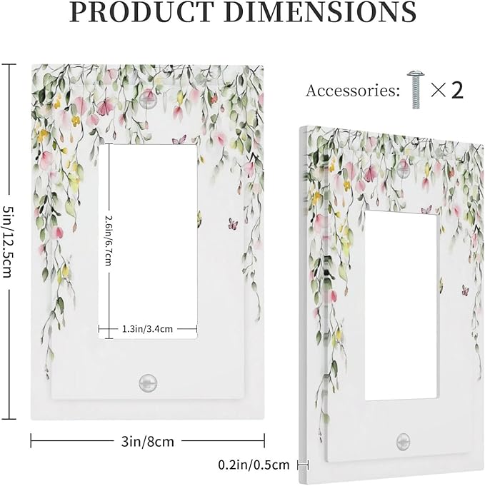 Watercolor Flowers Vine Colorful Butterfly Floral Decorative Outlet Covers 1 Gang Single Rocker Light Switch Cover Plate Wall Plates Gfci Faceplate For Bed Room Living Room Decor
