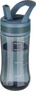 Kids Clear Water Bottle 14oz Flip with Straw Carry Handle, Leakproof, Reusable, Tritan, BPA Free, Suitable for Boys and Girls, Dark blue
