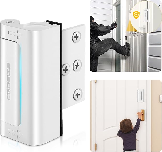Home Security Door Lock, Upgraded Metal Door Reinforcement Lock, 3" Withstands 1000 lbs of Impact for Inward Swing Doors, Defender Door Locks for Kids Safety, Prevent Unauthorized Entry (White)