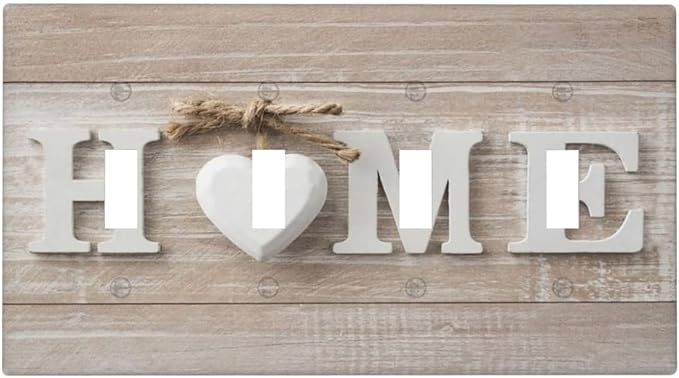 Farm Country Love Home Wood Print Decorative 4 Gang Quad Toggle Light Switch Cover Electric Large Size Quadruple Faceplate Decorative Switch Face Wallplate