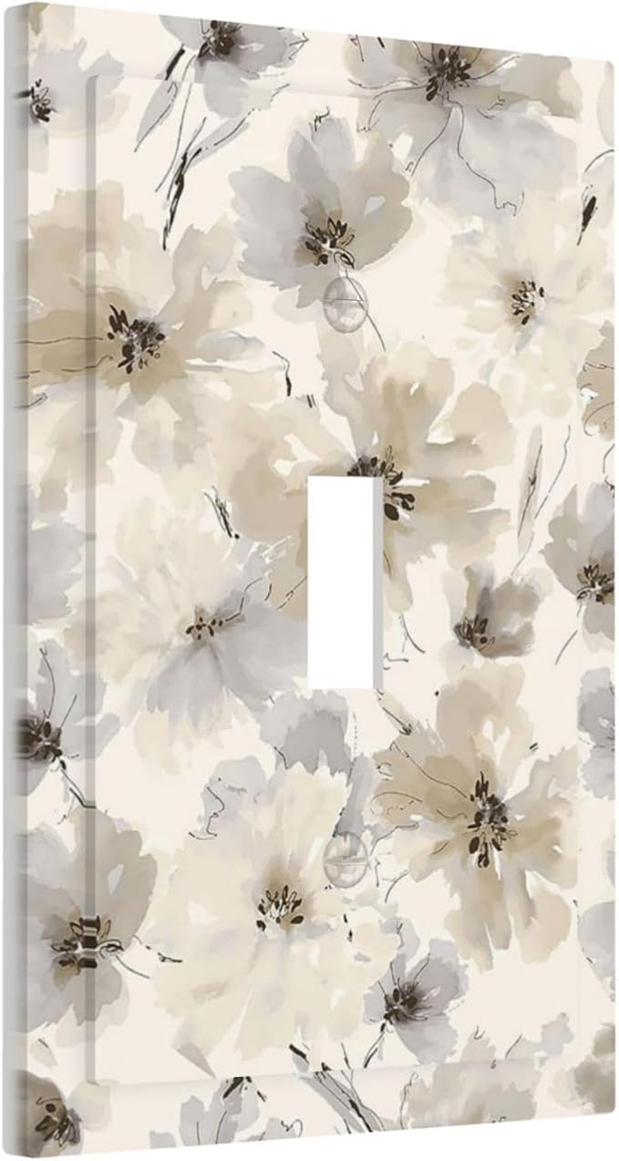 Decorative Light Switch Cover Plate Beige Flower Watercolor Flower 1 Gang Single Toggle Wall Plate Electrical Outlet Covers Decorate Switch Plate Cover for Bedroom Home Decor
