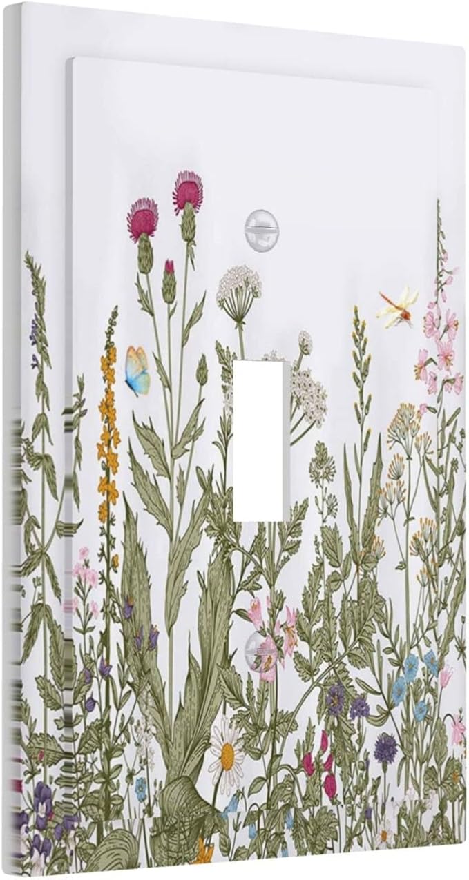 Rustic Wild Floral Vintage Teal Botanical Single Toggle Wall Plates Switchplate Covers Decorative 1 Gang Light Switch Cover for Kitchen Living Room Accessories Decor