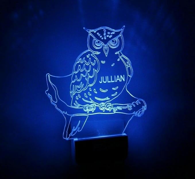 MIRROR MANIA Night Light Multi Color Personalized LED Plug-in, Ultra-Slim Touch Night Light Smart Dusk to Dawn Sensor, Kids Children's Bedroom Kitchen Bathroom Hallway Play Room Variations (Owl)