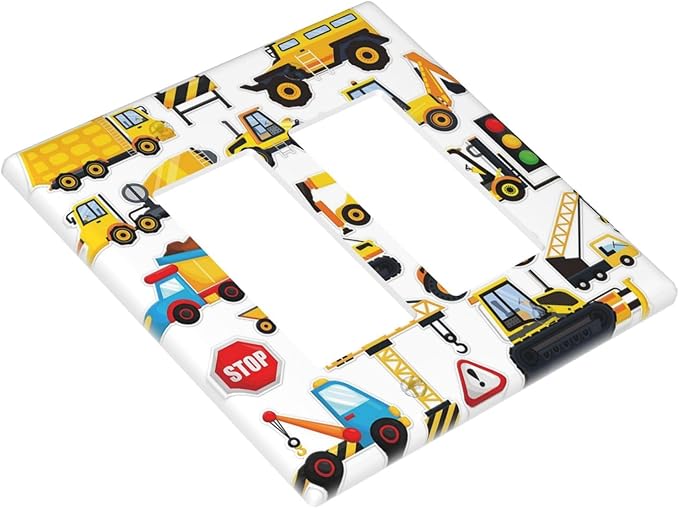 Yellow Truck Cartoon Transportation 2 Gang Rocker Decora Light Switch Cover Decorative Outlet Covers Wall Plate Electrical Faceplate Switchcovers GFCI for Kidroom Bathroom Bedroom Living Room Decor