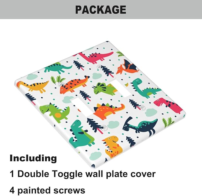 Cartoon Dinosaurs Double Toggle Light Switch Cover Dinosaur Triceratops Stegosaurus Monoclonius 2 Gang Wall Plate Decorative Faceplate Electrical Switchplate Bathroom Bedroom