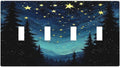 Light Switch Covers Blue Starry Sky Forest Painted Star Pine Tree Oil Painting Quad Toggle 4 Gang Wall Plate Electrical Faceplate Decorative Switch Plates for Bedroom Cabin Decor