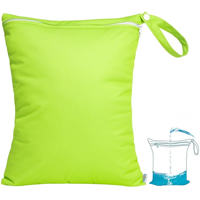 babygoal Waterproof Wet Dry Bag for Swimsuit, Reusable Bag for Travel, Food Storage, Stroller, Daycare, Baby Diapers, Yoga, Beach, Pool, Wet Clothes-Green
