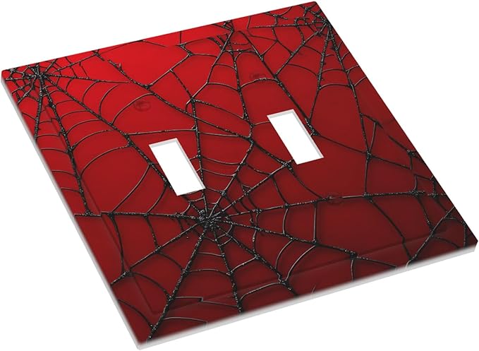 Red Spider Web 2-Gang Double Toggle Light Switch Plate, Hero Theme Cartoon Wall Plate for Boys Bedroom, Playroom, Game Room & Man Cave