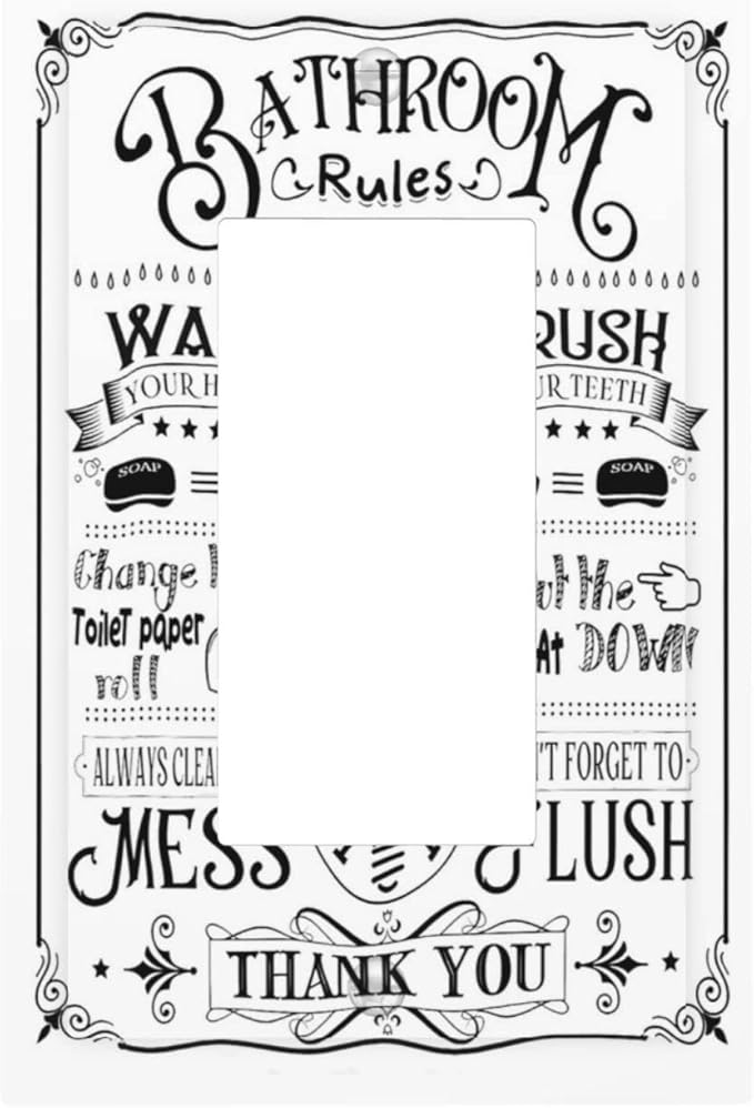 Inspirational Fun Bathtub Home Bathroom Bath Rules Inspirational Quotes Words Sign 1 Gang Electrical Single Decorator/GFCI Device Wall Plate Decorative Electric Rocker Light Switch Outlet Cover Dimmer