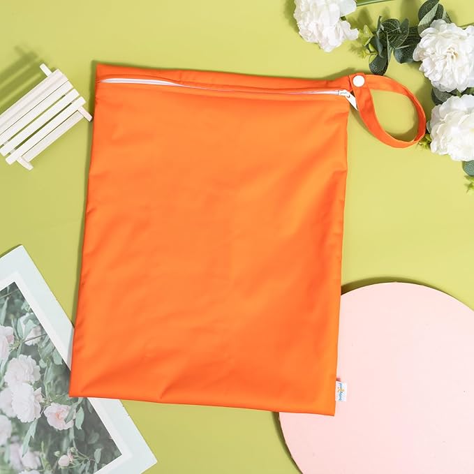 babygoal Waterproof Wet Dry Bag for Swimsuit, Reusable Bag for Travel, Food Storage, Stroller, Daycare, Baby Diapers, Yoga, Beach, Pool, Wet Clothes-Orange