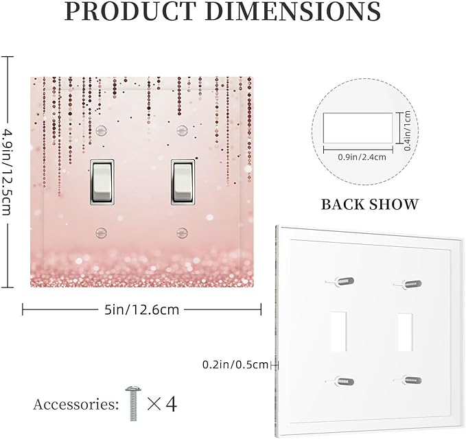 Rose Gold Pink 2-Gang Double Toggle Light Switch Plate, Draping Bead Printed Pattern Decorative Wall Plate, Modern Glam Home Decor