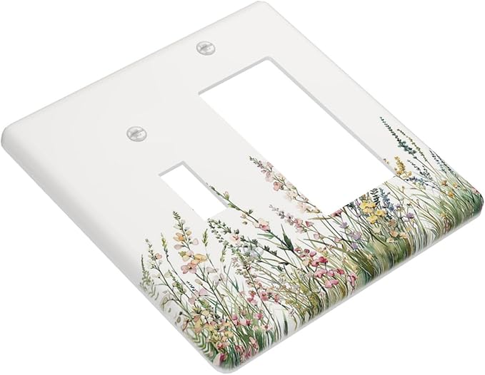 Outlet Covers Boho Wildflower Green Leaves Rustic Floral Botanical 1 Toggle 1 Rocker Combination Decorative Wall Plate Light Switch Cover Plate Electrical Switch Plates for Bedroom Decor