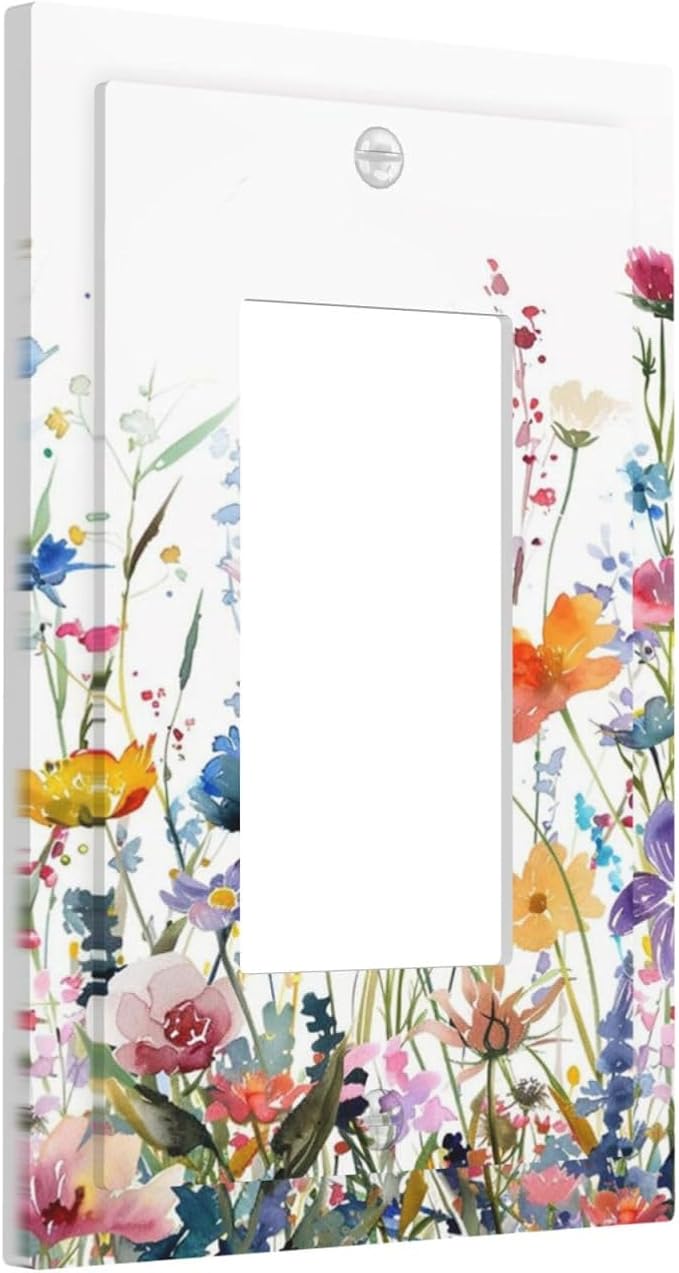 Watercolor Wildflowers Colorful Floral Plant Decorative Outlet Covers 1 Gang Single Rocker Light Switch Cover Plate Wall Plates GFCI Faceplate for Bedroom Living Room Decor