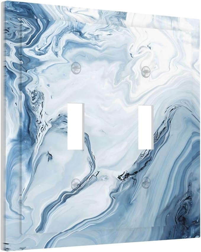 Blue Marble Abstract Ombre Chic Luxury Print Decorative Switch Plates 2 Gang Double Toggle Outlet Light Switch Cover Wall Plate Electrical Faceplate for Bathroom Living Room Decor