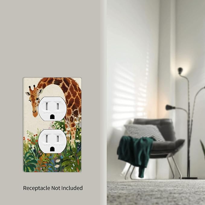 Giraffe Single Duplex Receptacle Outlet Cover Wall Plate Decorative 1 Gang Light Switch Covers Electrical Switchplate Home Decorate Faceplat for Bathroom Bedroom Kitchen Room 4.5 x 2.76 Inch