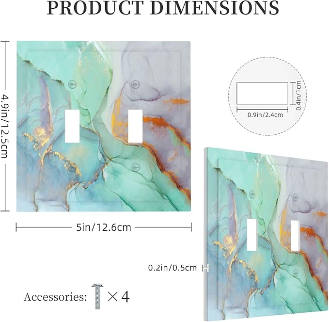 Teal Green Marble 2 Gang Double Toggle Light Switch Cover Decorative Wall Plate Faceplate for Kids Boys Girls Bathroom Home Living Room Decor 5" x 4.9