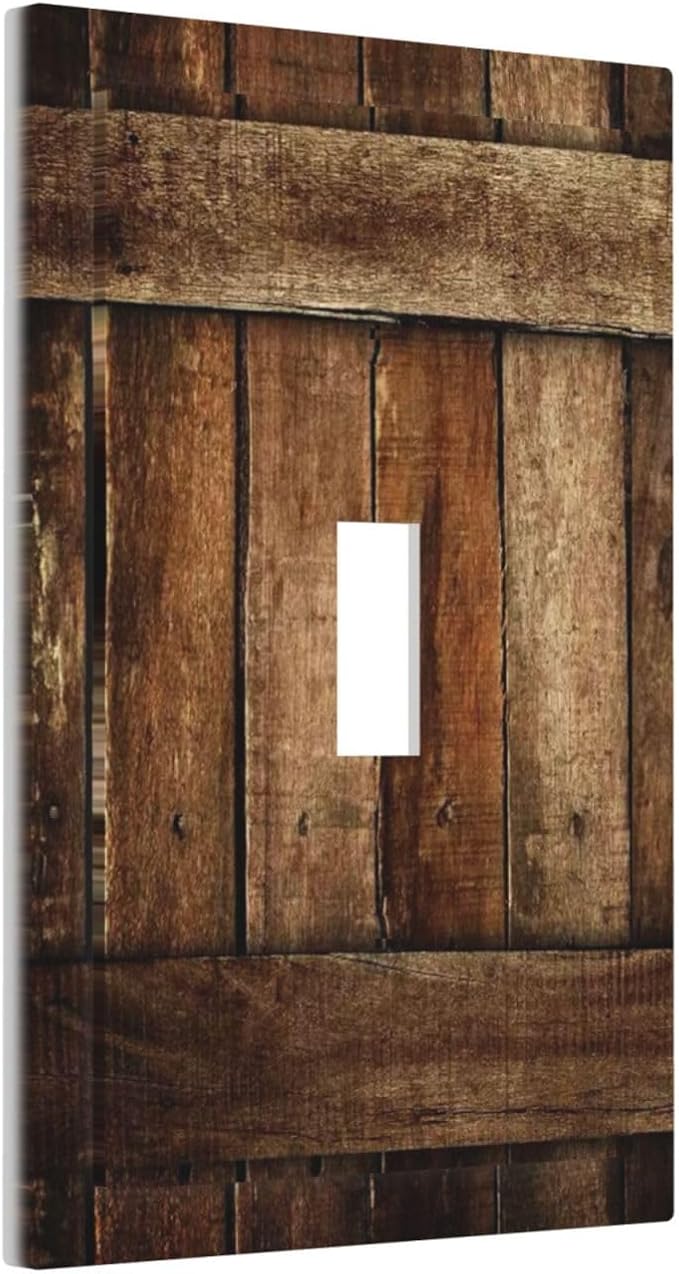 Brown Wooden Barn Door Old Wood Print Decorative Light Switch Cover 1 Gang Single Toggle Device Electrical Faceplate Switchplates Decorator Outlet Wall Plate for Farmhouse Home Decor