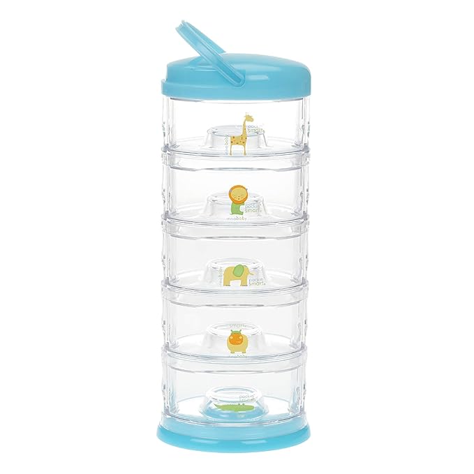 Innobaby Packin' Smart Stackable and Portable Storage System for Formula, Baby Snacks and More. 5 Stackable Cups in Blueberry Sorbet. BPA Free.