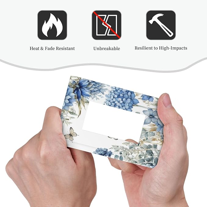 Decorative Outlet Covers Boho Blue Flowers Rustic Beige Butterfly Leaves 1 Gang Single Decora GFCI Device Light Switch Covers Plate 1 Rocker Wall Plate Jumbo Switch Cover Plate