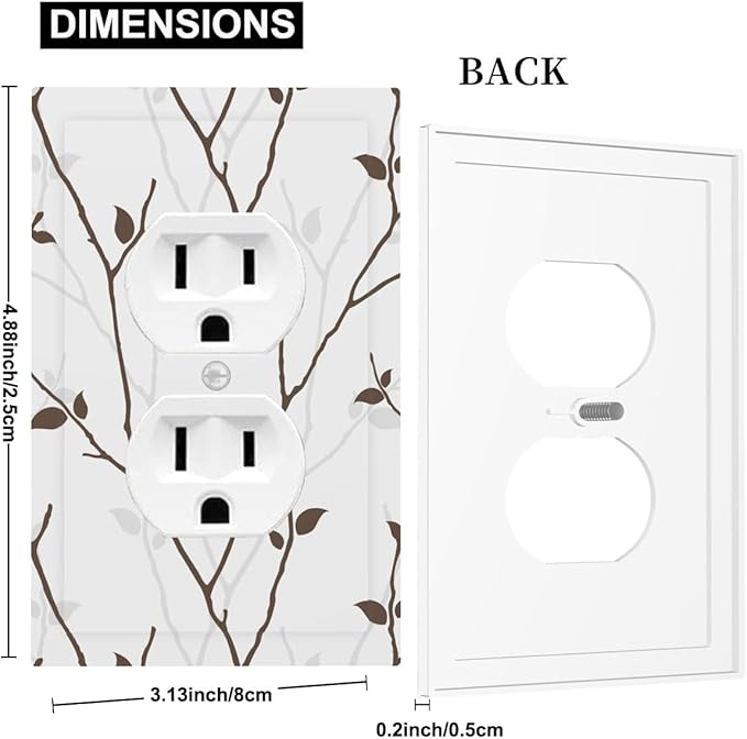Silhouette Branches Duplex Wall Plate - 1-Gang Standard US Size Minimalist Twig & Leaf Outlet Covers, Rustic Botanical Woodland for Farmhouse Home Decor