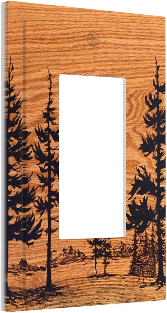 Pine Forest Natural Scenery Silhouette Wood Grain Decorative Outlet Covers 1 Gang Single Rocker Light Switch Cover Plate Wall Plates GFCI Faceplate for Farmhouse Home Decor