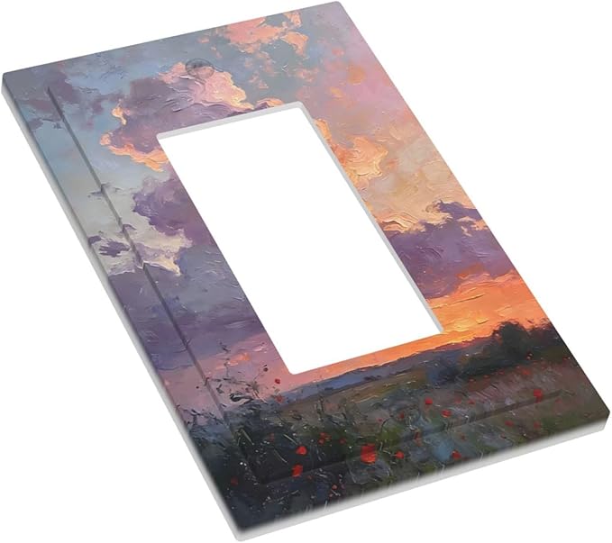 Abstract Sunset Dusk Natural Scenery Wild Flowers Decorative Outlet Covers 1 Gang Single Rocker Light Switch Cover Plate Wall Plates GFCI Faceplate for Farmhouse Bedroom Decor