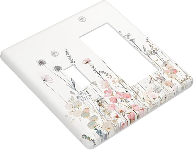 Floral Watercolor Wildflower Dandelion Plant Outlet Covers 1 Toggle 1 Rocker Combination Decorative Wall Plate Electrical Switch Plates Light Switch Cover Plate for Farmhouse Bed Room Decor
