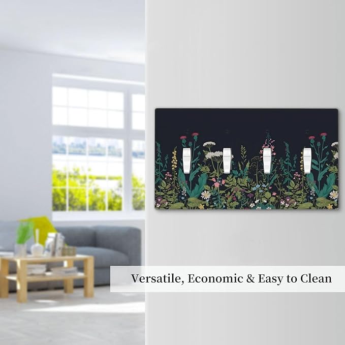 Boho Garden Flowers Weeds Floral Wildflowers Light Switch Covers Quad Toggle Electrical Faceplate 4 Gang Wall Plate Decorative Switch Plates Cover for Bedroom Living Room Decor