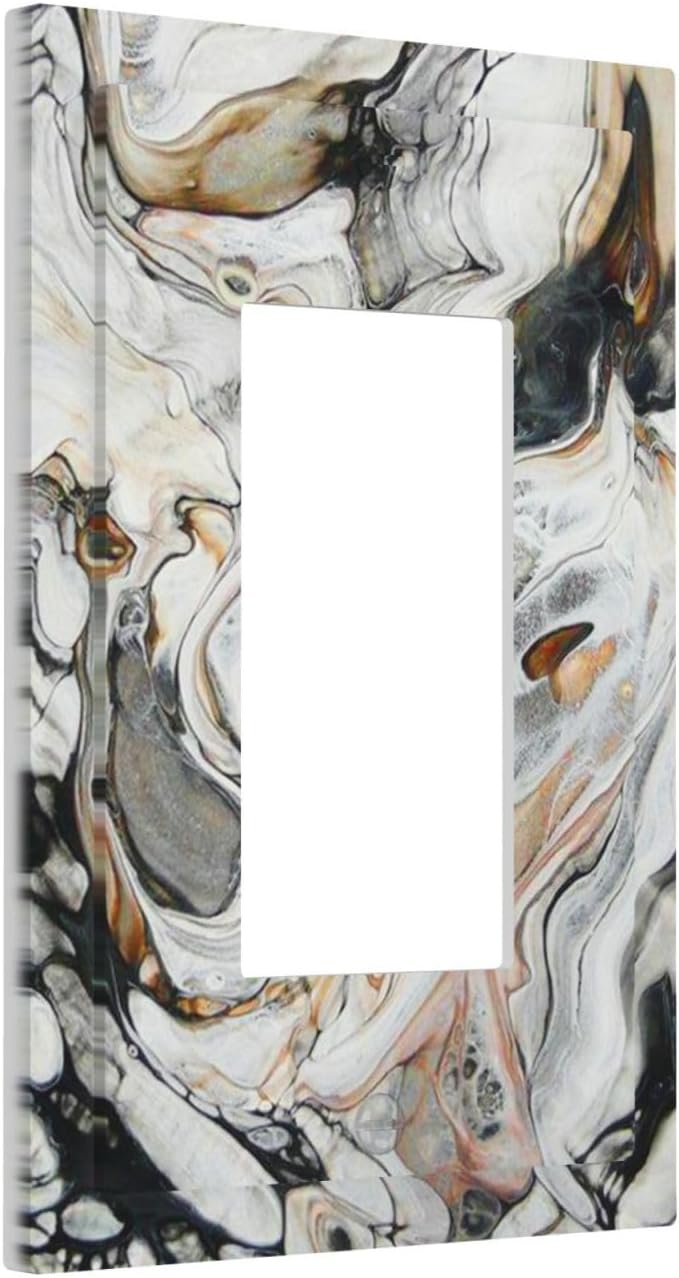 Black Gold Marble Texture Modern Abstract Print Decorative Outlet Covers 1 Gang Single Rocker Light Switch Cover Plate Wall Plates GFCI Faceplate for Bathroom Kitchen Decor