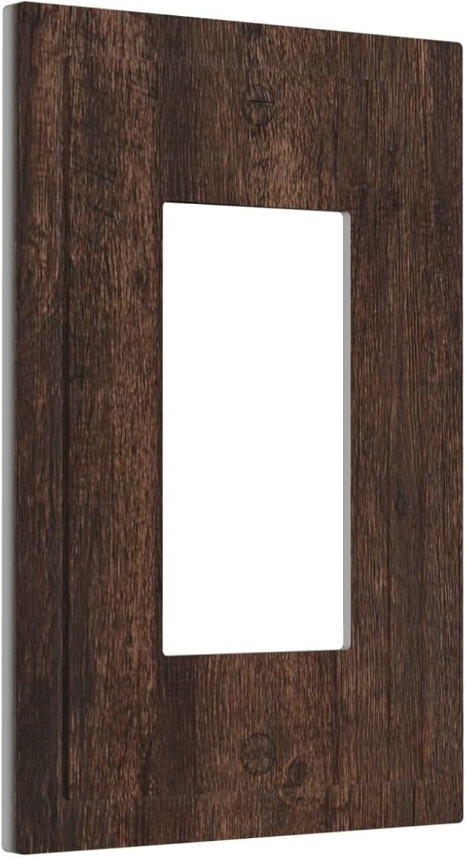 Decorative Light Switch Cover Plate with Rustic Dark Wood Grain & Vintage Style Design 1 Gang Rocker Outlet Covers Single Decora Gfci Device Wall Plate for Kitchen/Living Room