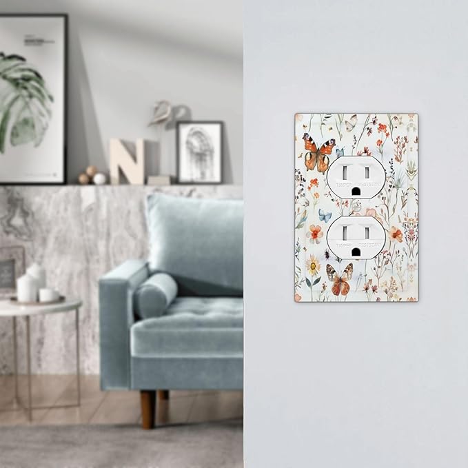 Outlet Covers Butterfly Floral Boho Multicolor Flower Leave 1 Gang Duplex Light Switch Cover Decorative Switch Plates Electrical Receptacle Faceplate Wall Plate for Bed Room Decor