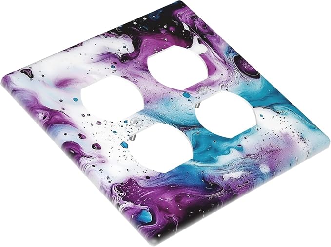 Outlet Covers Purple Blue Swirl Marble Tiles 2 Gang Double Duplex Decorative Light Switch Covers Electrical Wallplates Socket Faceplate For Bed Room Living Room Decor