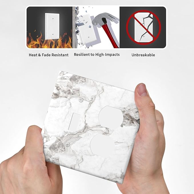 White And Gray Marble Patterns Texture Abstract Print Wallplates 1 Toggle 1 Duplex Switch Plate Electrical GFCI Faceplate Decorative Light Switch Covers for Bathroom Kitchen Decor