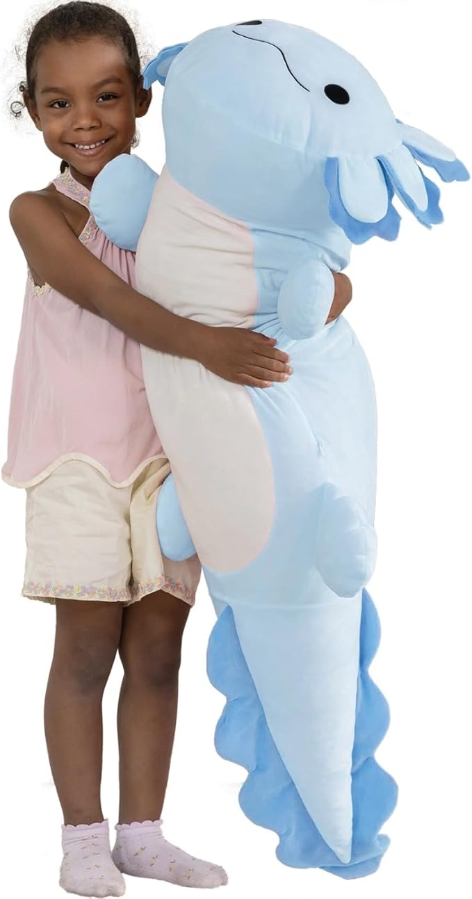 BENINY Large Blue Axolotl Plush Toy, 39" Giant Axolotl Stuffed Animal Plush, Big Toys Gift for Girls Kids, Long Squishy Pillow for Holiday Birthday Christmas