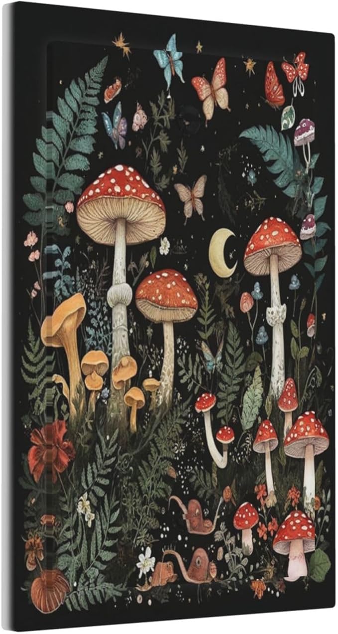 Cartoon Floral Mushroom forest Butterfly Flowers Light Switch Cover Plate 1 Gang Electrical Wall Plates Faceplate Decorative Switch Plate No Device Blank for Bedroom Kids Room Decor