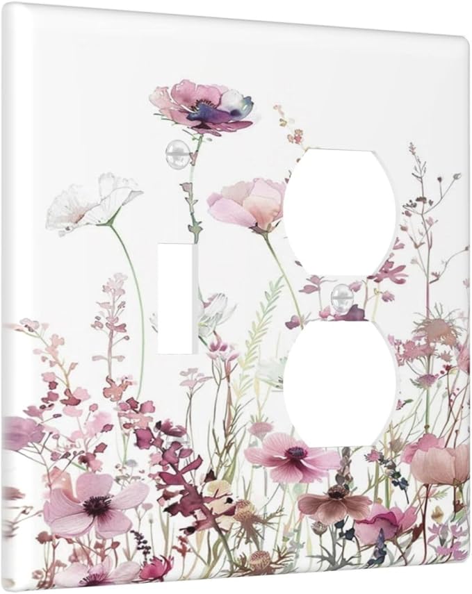 Floral Pink Watercolor Wildflowers Plant Flower Wallplates 1 Toggle 1 Duplex Switch Plate Electrical GFCI Faceplate Decorative Light Switch Covers for Bedroom Living Room Decor