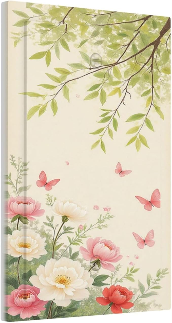 Light Switch Cover Plate Garden Flowers Green Leaves And Butterflies 1 Gang No Device Blank Electrical Wall Plates Faceplate Decorative Switch Plate for Bedroom Cabin Decor
