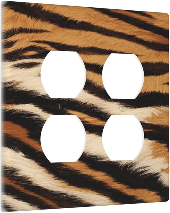Tiger Texture Wild Animal Skin Pattern Print Outlet Covers 2 Gang Double Duplex Decorative Light Switch Covers Electrical Wallplates Socket Faceplate for Kids Room Office Decor