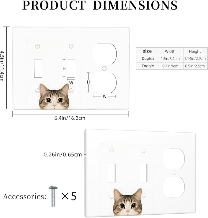 Cat 2 Toggle 1 Duplex Receptacle Outlet Cover Wall Plate Decorative 3 Gang Light Switch Covers Electrical Switchplate Home Decorate Faceplat for Bathroom Bedroom Kitchen Room 4.5 x 6.4 Inch