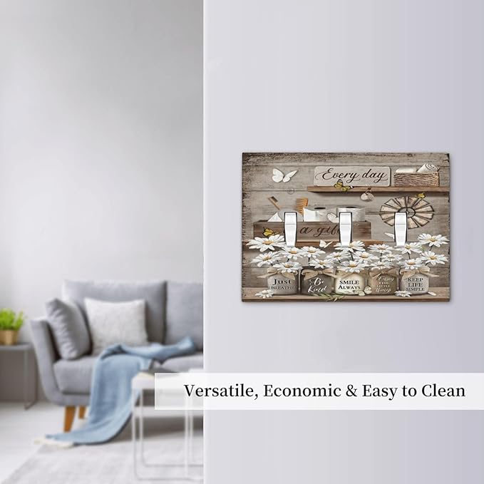Rustic Daisy Flower Butterfly Inspirational Cottage Decorative Switch Plates 3 Gang Wall Plate Triple Toggle Light Switch Cover Faceplate Electrical Wall Panels for Farmhouse Bedroom Decor