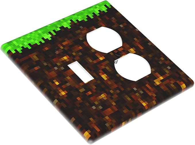 Outlet Covers Pixel Grass Block 2 Gang Decorative Switch Plates 1 Toggle Duplex Combo Light Switch Cover GFCI Electrical Wall Plates for Kids Room Home Decor