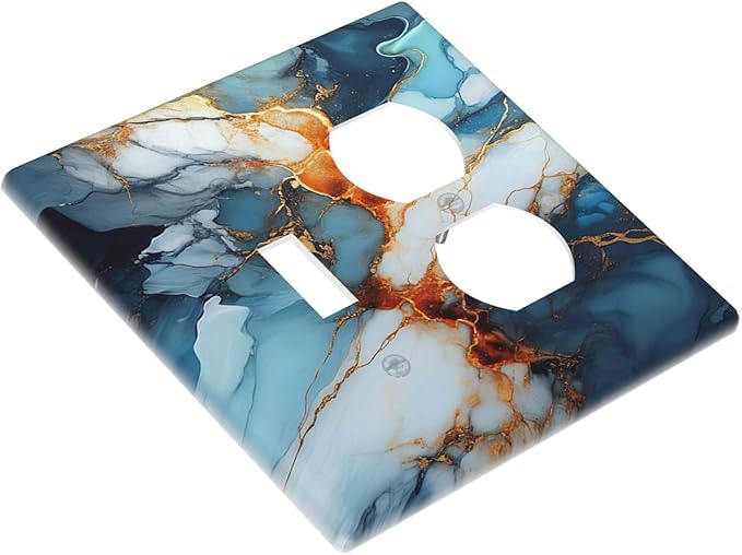 Light Switch Cover Plate Golden Abstract Luxury Marble 2 Gang Decorative Switch Plates 1 Toggle Duplex Combo Outlet Covers GFCI Wall Plates for Livingroom Bathroom Decor