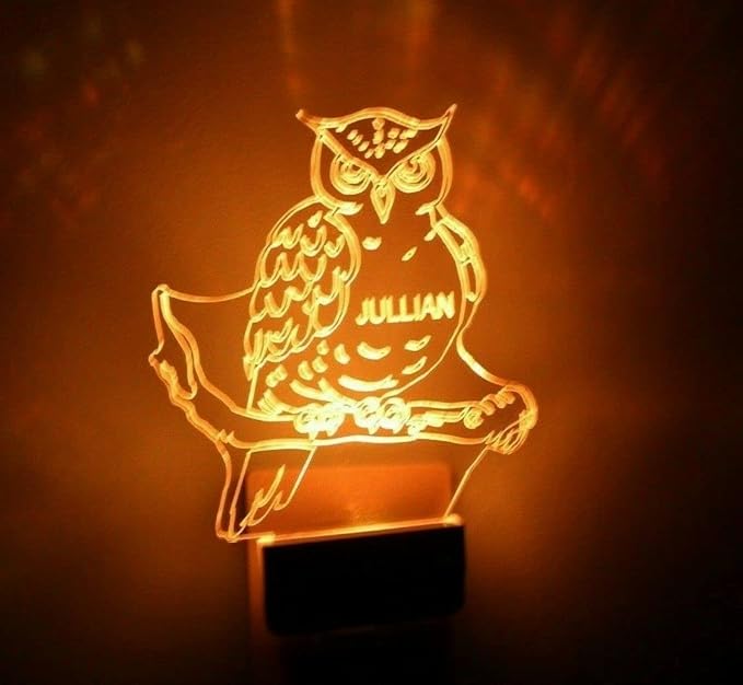 MIRROR MANIA Night Light Multi Color Personalized LED Plug-in, Ultra-Slim Touch Night Light Smart Dusk to Dawn Sensor, Kids Children's Bedroom Kitchen Bathroom Hallway Play Room Variations (Owl)