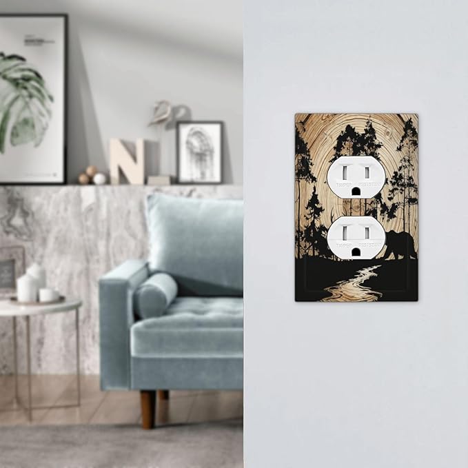 Rustic Forest Antler Black Bear Deer Silhouettes Outlet Covers 1 Gang Duplex Light Switch Cover Decorative Switch Plates Electrical Receptacle Faceplate Wall Plate for Farmhouse Home Decor