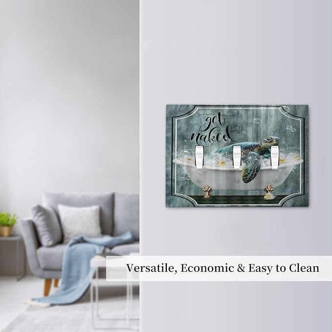 Teal Green Sea Turtle Funny Ocean Vintage Tortoise Beach Theme Decorative Switch Plates 3 Gang Wall Plate Faceplate Electrical Wall Panels Triple Toggle Light Switch Cover for Kids Room Bathroom Decor